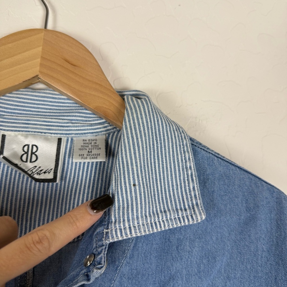 Vintage Bill Blass Lightweight Denim Chore Coat Button Down Pinstripes - Picture 7 of 7